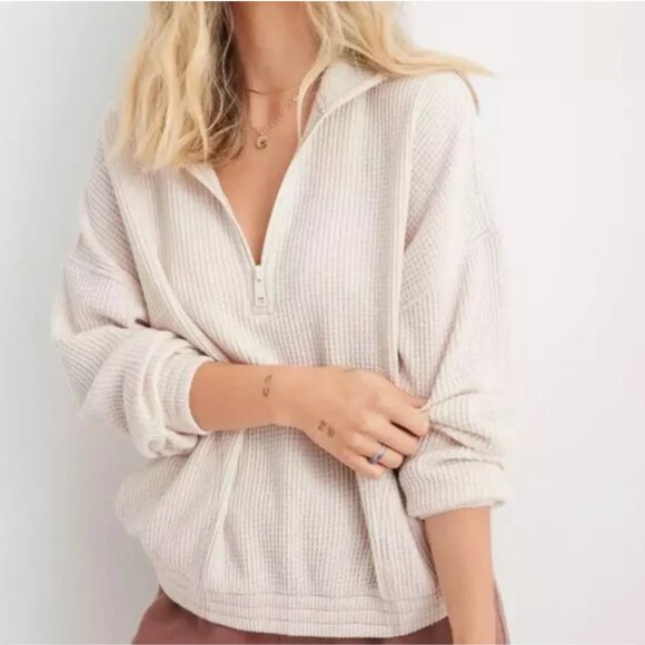 Aerie Waffle Quarter Zip Sweatshirt - Picture 1 of 10